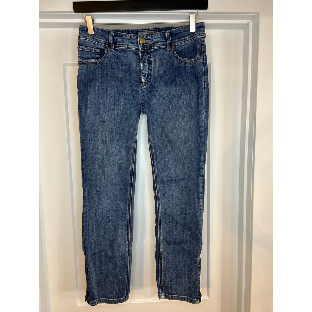 Chicos So Slimming Ankle Jeans Blue Medium Wash Straight Leg 00 Zip Hem Denim